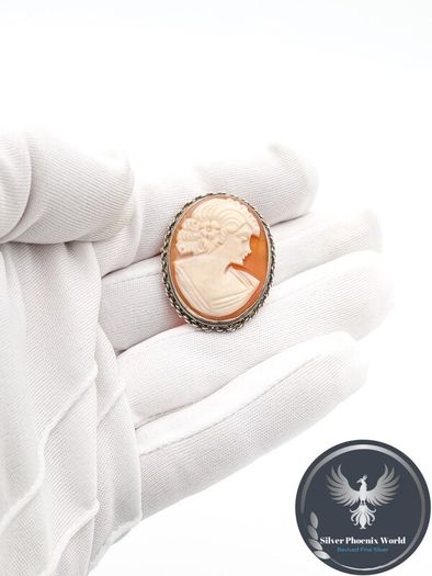 Vintage Signed Sterling Silver Lady Cameo Brooch