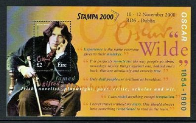 2000 Ireland Stampa Member Souvenir Overprinting Oscar Wilde Commemorative Stamp Miniature Sheet Mint Never Hinged (MNH)