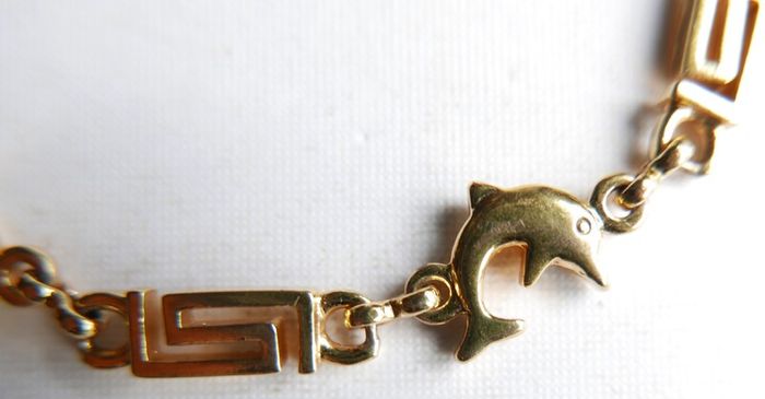 Vintage 24K GF Gold Filed Bracelet Bangle with Dolphins length 8" - 11,33g