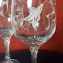 GLASSES - Pair of Etched - Wine - Fuschia Design Image 2