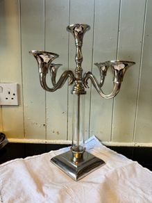 Vintage Silver Chrome 5 Arm Candelabra Candle Holder