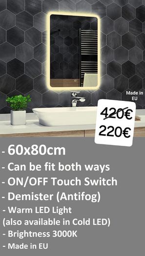 LED Bathroom Mirrors Selection Clock Speakers Bluetooth Demister Antifog Wi-Fi Weather Station Makeup