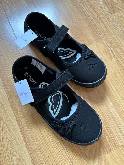 Next Butterfly Embroidered Black Plimsolls Shoes, Junior Size UK 13, EUR 32