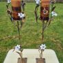 Vintage Bronze and Porcelain Floor Candleholders Image 2