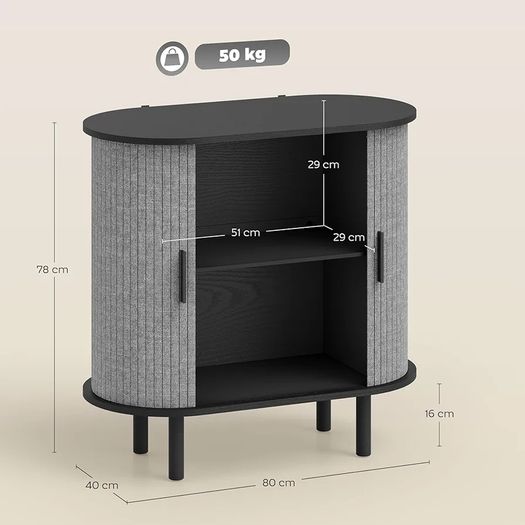 Fluted Sideboard with Tambour Sliding Doors, Modern Storage Cabinet, Kitchen Cupboard with Storage Shelves and Wooden Legs for Living Room, Dining Room, Grey