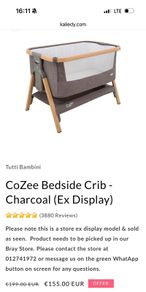 Tutti Bambini CoZee Bedside Crib - Charcoal, Excellent Condition