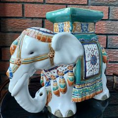 Vintage Hand Painted Ceramic Elephant Stand