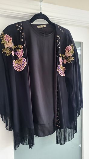 BIBA Black Fringed boho drape Sz 12 (Fit 10-16uk)