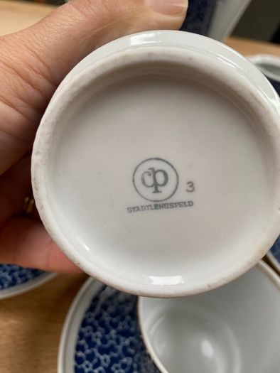 Vintage Mid-Century Stadtlengsfeld CP Porcelain Tea Set Blue Pebble