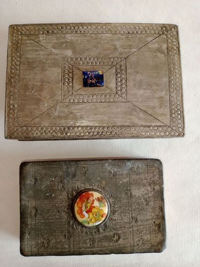 Vintage French Hand Crafted Lead and Ceramic Match Boxes x 2