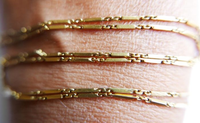 Antique Solid 18K Yellow Gold Bar-Link Chain Necklace length 23" - 5,6g