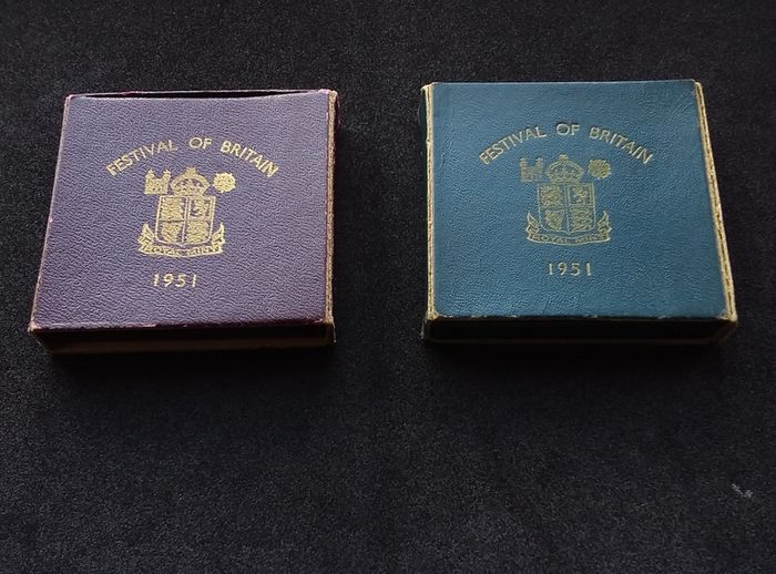 1951 Festival of Britain Crown Coins,- Complete Matching Pair ( Maroon and Teal Sets )