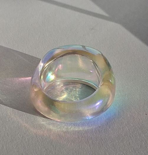 Colourless Pearly Iridescent Resin Ring