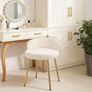 Cream Dressing Table Chair with Gold Legs and Low Back, Small Armless Accent Chair, Modern Comfy Cute Makeup Vanity Stool Chair for Dressing Table, Bedroom, Living Room, Hallway, Velvet Image 3