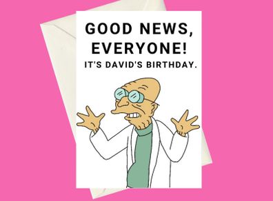Personalised Futurama Professor Farnsworth To Shreds You Say A5 Birthday Greeting Card, Perfect for gifts, card for fans of the TV Show