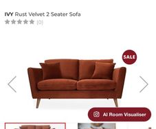 2 x IVY Rust Velvet 2 Seater Sofa