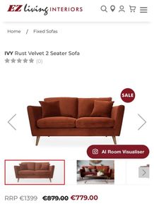 IVY Rust Velvet 2 Seater Sofa  AS NEW  375