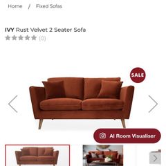 IVY Rust Velvet 2 Seater Sofa  AS NEW  375
