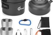 Camping Cooker Pan Set Aluminum Camping Cookware Kit for 2 People, Portable Outdoor Pot Pan Stove Kettle 2 Cups and Tableware - Backpacking Cookware for Picnic Trekking and Hiking (FREE POSTAGE)