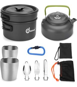 Camping Cooker Pan Set Aluminum Camping Cookware Kit for 2 People, Portable Outdoor Pot Pan Stove Kettle 2 Cups and Tableware - Backpacking Cookware for Picnic Trekking and Hiking (FREE POSTAGE)