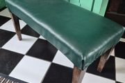 Library footstool Vintage faux racing green fauzx lea5her long footstool