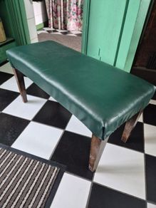 Library footstool Vintage faux racing green fauzx lea5her long footstool