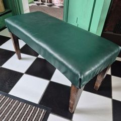Vintage faux racing green fauzx lea5her long footstool