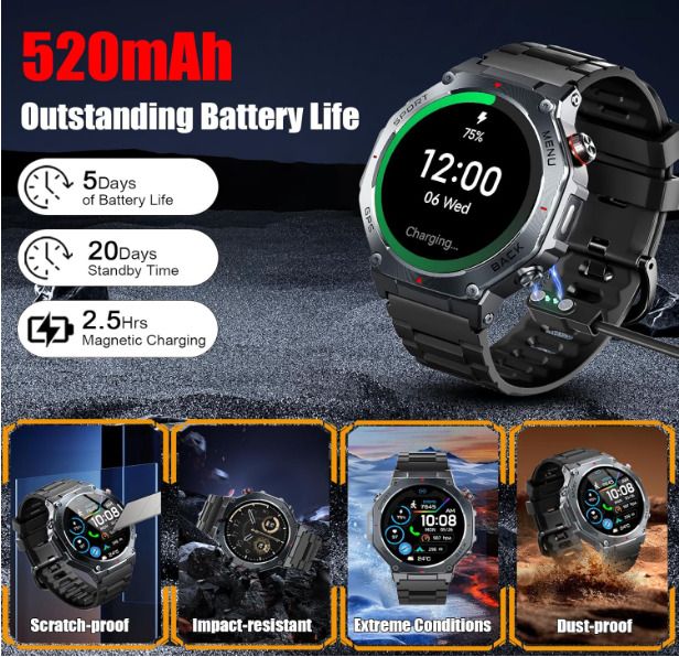 Jugeman Smart Watch for Men, 1.43" AMOLED Military Smart Watch