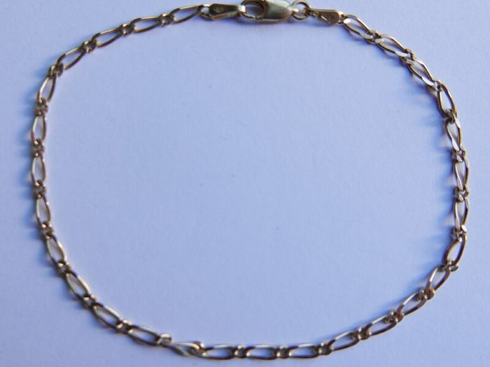 Vintage Solid 9Ct Yellow Gold 375 Figaro link Bangle Bracelet,  length 7.5" - 1,8g