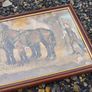 Framed Vintage Painting  Draft Horses in a Stable Image 3