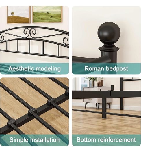 Canopy Bed Frame King Size with Ornate European Style Headboard & Footboard