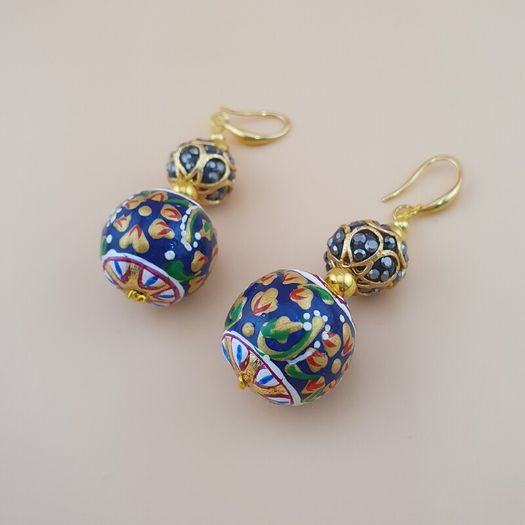 Beautiful Handmade Afghani Design Colorful Enamel Drop Earrings