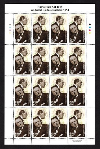 2014 Ireland Home Rule Act of 1914 Commemorative Stamp Sheetlet Plate 1B1B1B1B Mint Never Hinged (MNH)