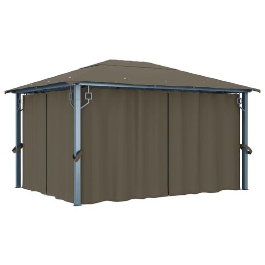 Gazebo with Curtain and String Lights 400x300 cm Taupe Aluminium