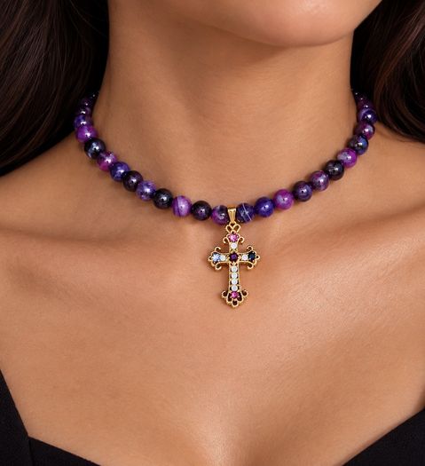 Natural Purple Banded Agate Choker