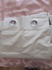 New beigh colour curtains with completely blackout liner .Never hung .as made a mistake with the length .Size 56"x80"each panel 12