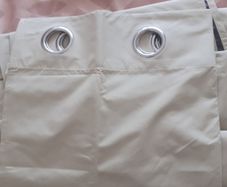 New beigh colour curtains with completely blackout liner .Never hung .as made a mistake with the length .Size 56"x80"each panel 12