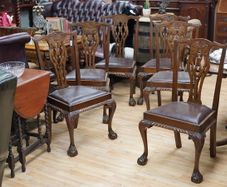 Edwardian Chippendale-Style Beech Dining Chairs _ Set of 6