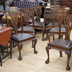 Edwardian Chippendale-Style Beech Dining Chairs _ Set of 6