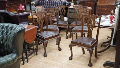 Edwardian Chippendale-Style Beech Dining Chairs _ Set of 6
