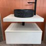 Modern wall-mounted vanity unit with black basin and tap Image 3