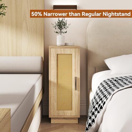 Slim Bedside Table Set of 2, Rattan