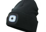 Black Beanie Hat with Built-in 4-LED Light -  Washable