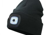 Black Beanie Hat with Built-in 4-LED Light -  Washable