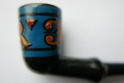 Vintage Long Ceramic Smoking Pipe, Hand-Painted