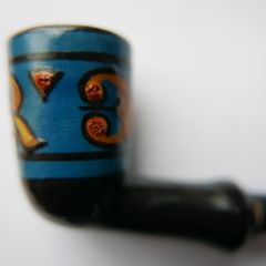 Vintage Long Ceramic Smoking Pipe, Hand-Painted