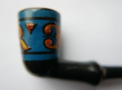 Vintage Long Ceramic Smoking Pipe, Hand-Painted
