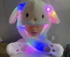 Kuromi Hello Kitty Moving Ears Cap for Girls Glowing Rabbit Hat Funny Stitch LED Plush Bunny Hats Halloween Party Accessories