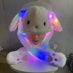 Kuromi Hello Kitty Moving Ears Cap for Girls Glowing Rabbit Hat Funny Stitch LED Plush Bunny Hats Halloween Party Accessories