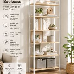 Bookcase with 6 levels and steel 6 Tier Bookcase Steel Frame Freestanding Shelf Living Room Bedroom Study ndustrial Design